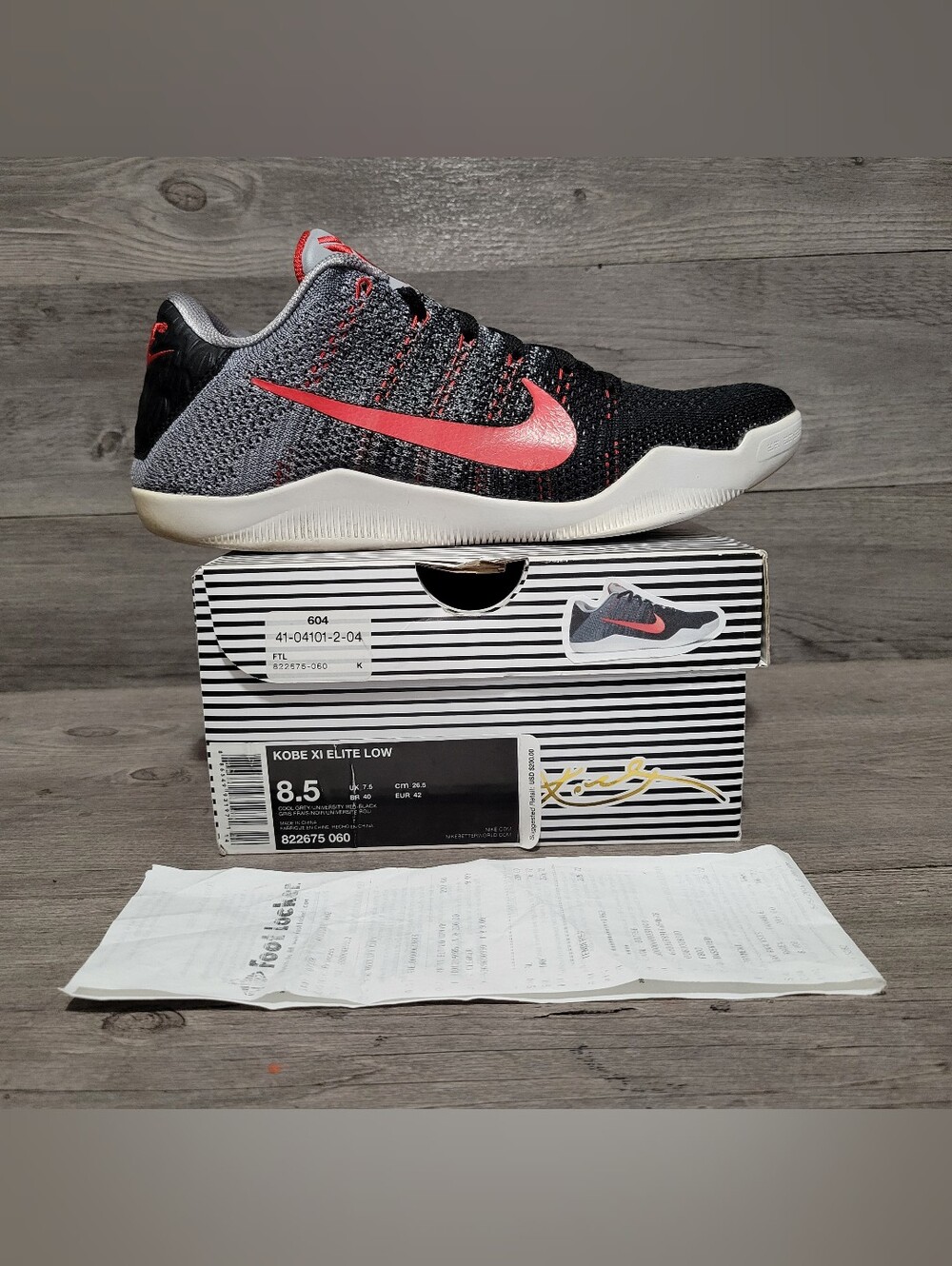 Nike Kobe XI Elite Low Tinker Mens Size 8.5 Muse Grey Black Red 822675-060